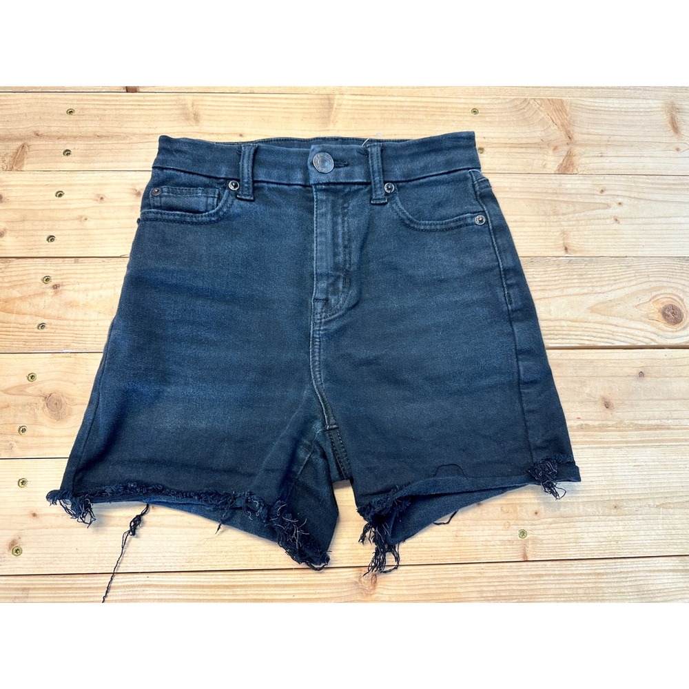 American‎ Eagle Denim Shorts Curvy High Rise Frayed Hem Black Wash Size 0